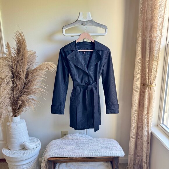 Dana Buchman Black Patterned Trench Coat - Picture 1 of 6